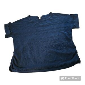 Lane Bryant 22/24 Navy Blue Knit Rayon, Polyester Short Sleeve Shirt